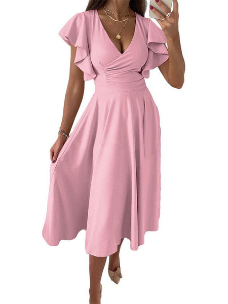 Fashion Slim Pleated Sexy And Elegant Pure Color Maxi Dress