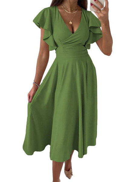 Fashion Slim Pleated Sexy And Elegant Pure Color Maxi Dress