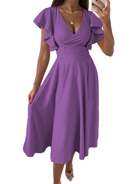Fashion Slim Pleated Sexy And Elegant Pure Color Maxi Dress