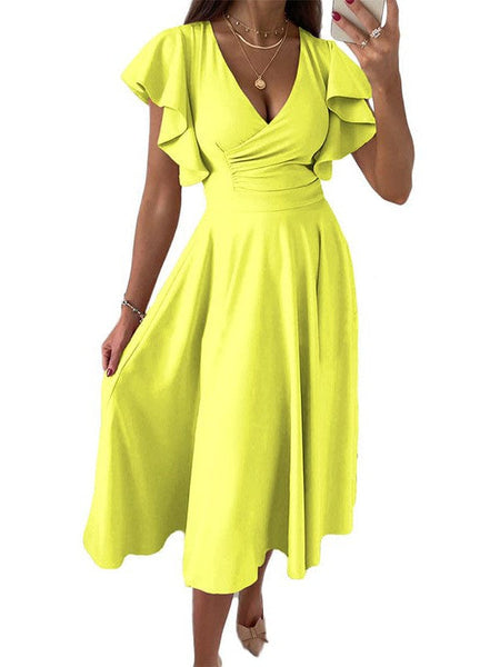 Fashion Slim Pleated Sexy And Elegant Pure Color Maxi Dress