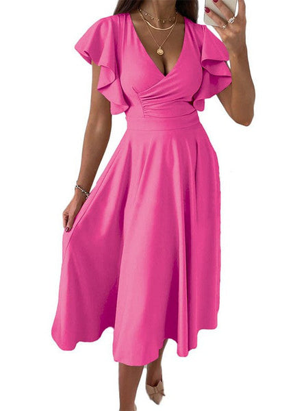 Fashion Slim Pleated Sexy And Elegant Pure Color Maxi Dress