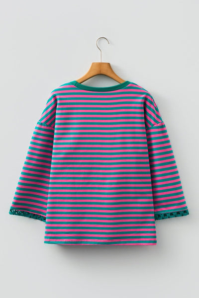 Sachet Pink & Kelly Green Striped Cotton Blouse