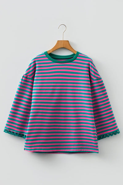 Sachet Pink & Kelly Green Striped Cotton Blouse