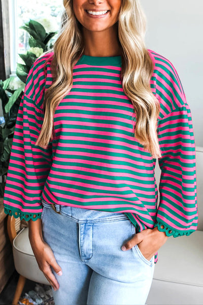 Sachet Pink & Kelly Green Striped Cotton Blouse