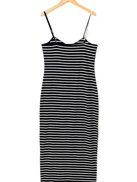 Sassy Black Stripe Shoulder Tee and Pencil Dress Ensemble