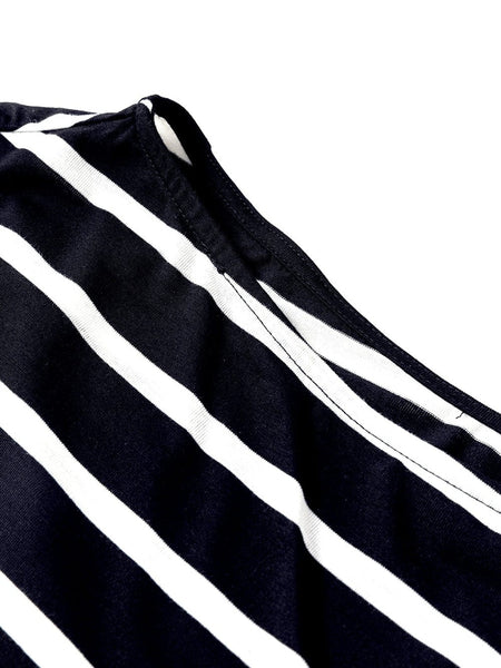 Sassy Black Stripe Shoulder Tee and Pencil Dress Ensemble