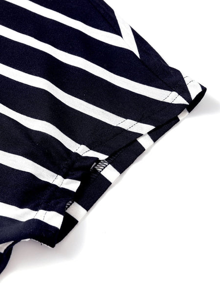 Sassy Black Stripe Shoulder Tee and Pencil Dress Ensemble