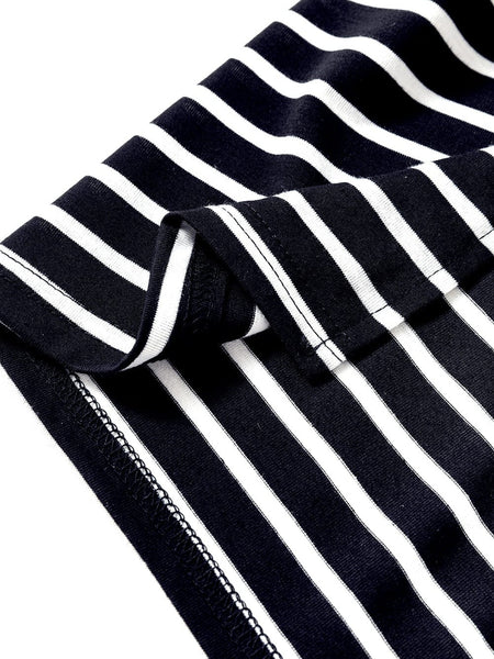 Sassy Black Stripe Shoulder Tee and Pencil Dress Ensemble