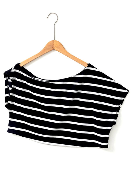 Sassy Black Stripe Shoulder Tee and Pencil Dress Ensemble