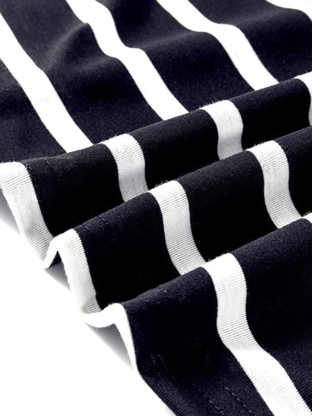Sassy Black Stripe Shoulder Tee and Pencil Dress Ensemble