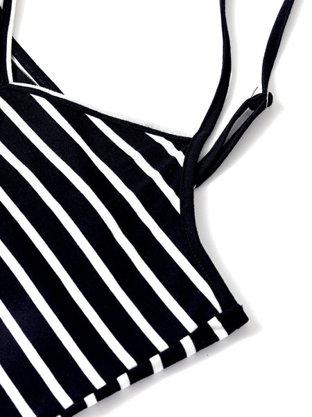 Sassy Black Stripe Shoulder Tee and Pencil Dress Ensemble