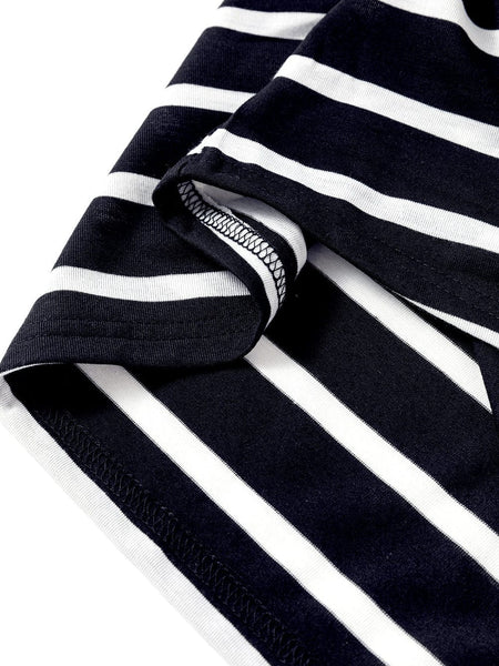 Sassy Black Stripe Shoulder Tee and Pencil Dress Ensemble