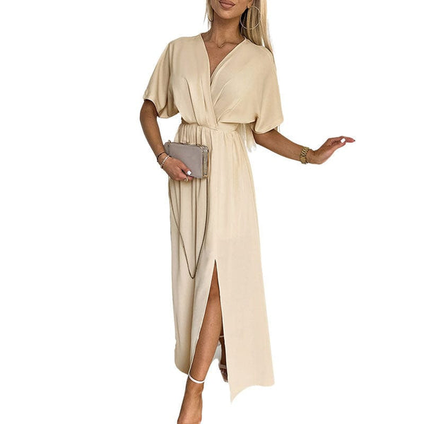 Lapel Button Belt Mid Sleeve Shirt Dress