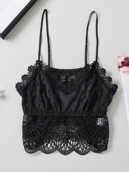 Seductive Lace Camisole Women'S Open-Back Hollow Solid Color Easy Slip-On