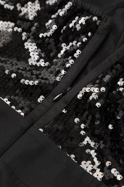 Sequin Embellished Black Tube Top Flared Jumpsuit
