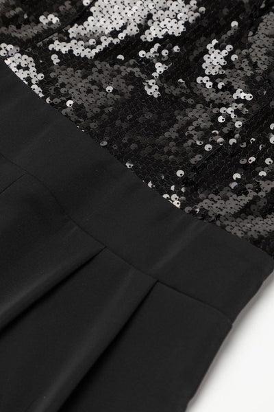 Sequin Embellished Black Tube Top Flared Jumpsuit