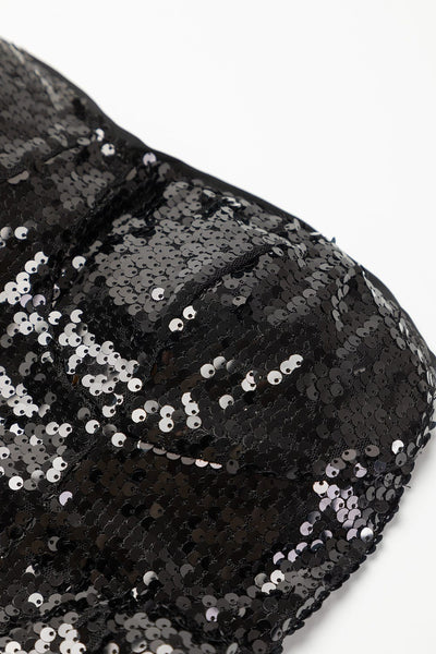 Sequin Embellished Black Tube Top Flared Jumpsuit