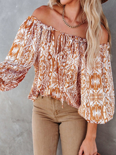 Women's Silver Sequin V-Neck Balloon Sleeve Festive Blouse