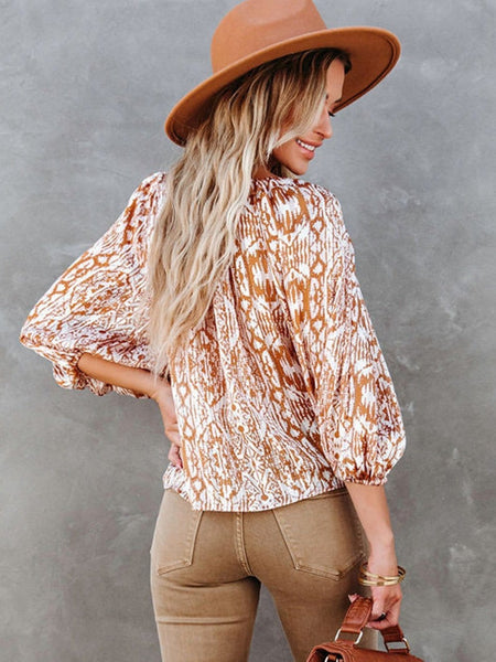 Women's Silver Sequin V-Neck Balloon Sleeve Festive Blouse