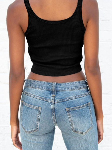 Sexy Black Ribbed Knit Cropped Tank - Comfy and Stylish