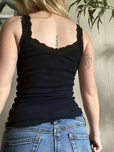 Sexy Contrast Lace Deep V-Neck Sleeveless Slim Tank Top