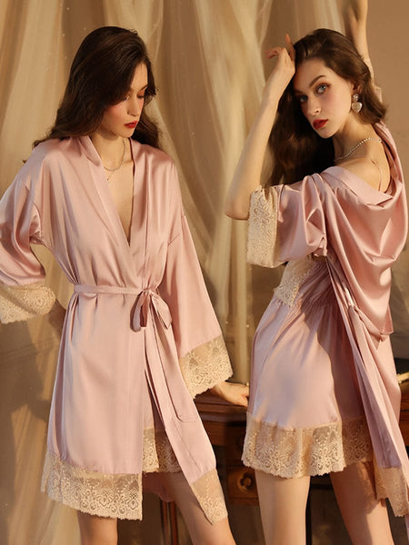 Sexy Lace Tie Long Sleeve Pajama