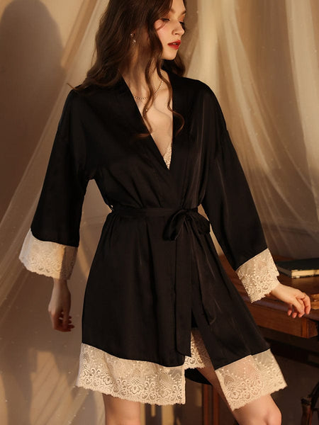 Sexy Lace Tie Long Sleeve Pajama