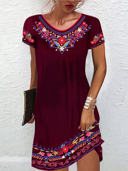 Women's Embroidered Mini Dress with Scalloped Hem