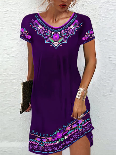 Women's Embroidered Mini Dress with Scalloped Hem