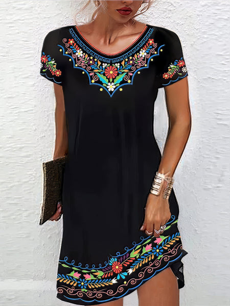Women's Embroidered Mini Dress with Scalloped Hem
