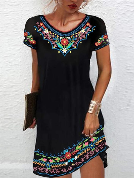 Women's Embroidered Mini Dress with Scalloped Hem