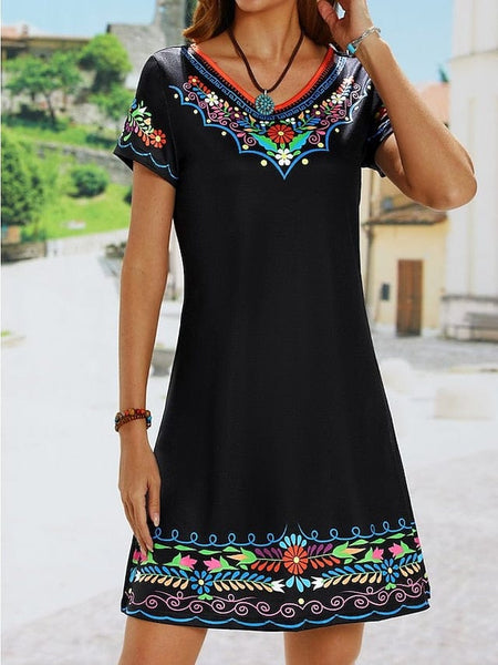 Women's Embroidered Mini Dress with Scalloped Hem