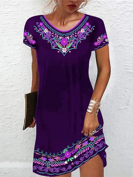 Women's Embroidered Mini Dress with Scalloped Hem