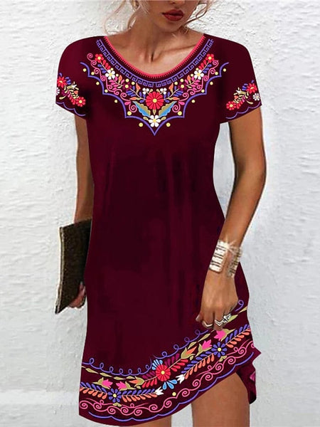 Women's Embroidered Mini Dress with Scalloped Hem