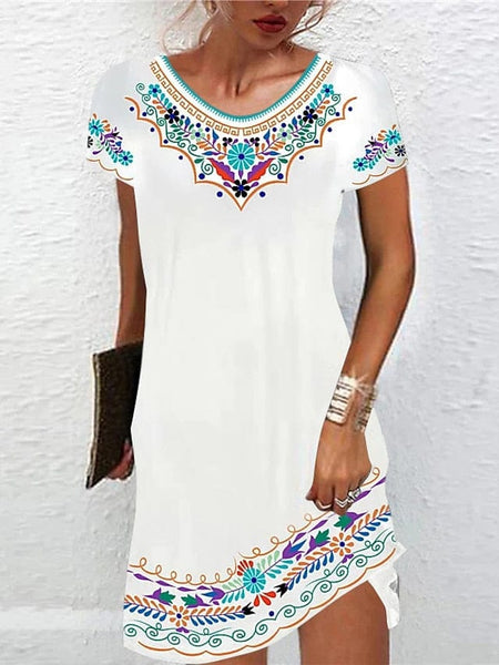 Women's Embroidered Mini Dress with Scalloped Hem