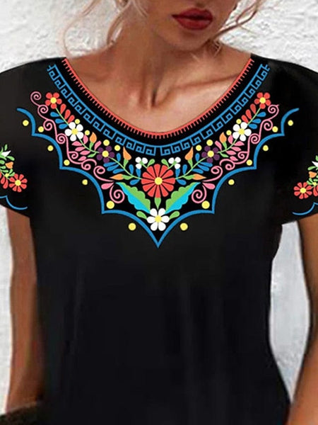 Women's Shift Mini Dress Women's Ethnic Short Sleeve Floral Print Summer Dress