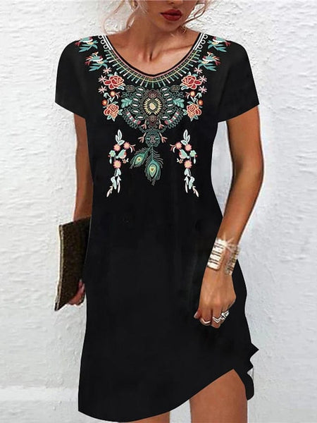 Women's Embroidered Mini Dress with Scalloped Hem