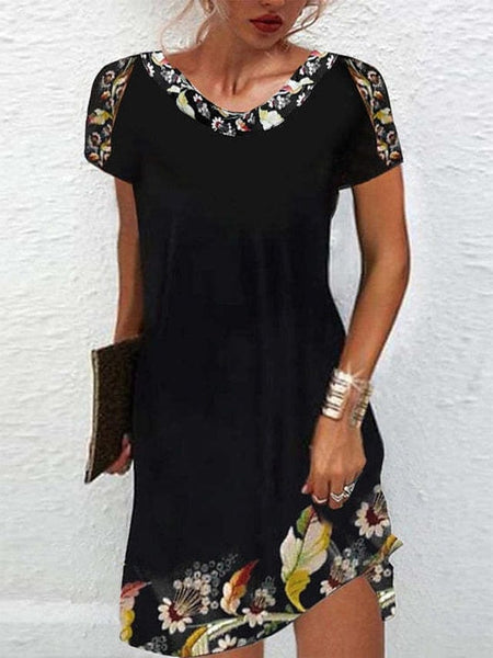 Women's Embroidered Mini Dress with Scalloped Hem