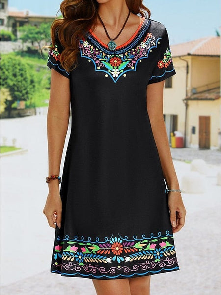 Women's Embroidered Mini Dress with Scalloped Hem