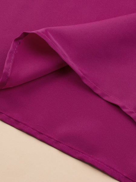 Shimmering Pink Satin Blouse with Unique Neckline and Balloon Sleeves