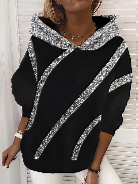 Women's Shimmering Sequined Women's Hoodie with Loose Fit