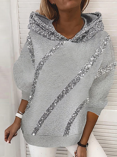 Women's Shimmering Sequined Women's Hoodie with Loose Fit