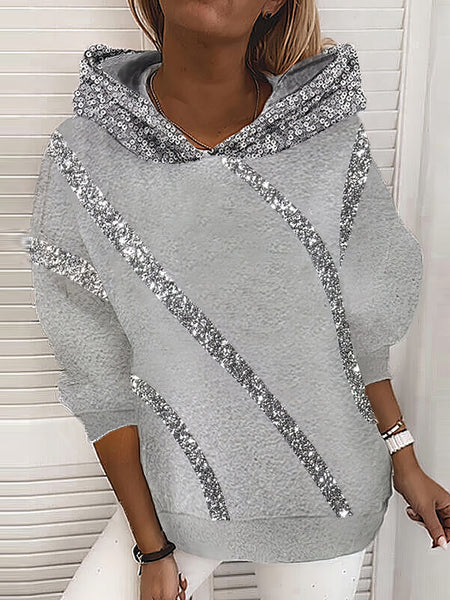 Women's Shimmering Sequined Women's Hoodie with Loose Fit