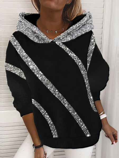 Women's Shimmering Sequined Women's Hoodie with Loose Fit