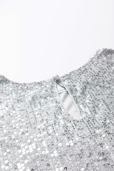 Shimmering Short Sleeve Sequin Top with Ruched Puff Detail