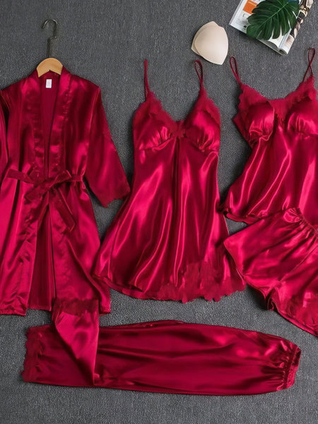 Comfortable 5-Piece Satin Pajama Set