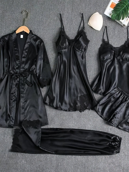 Comfortable 5-Piece Satin Pajama Set