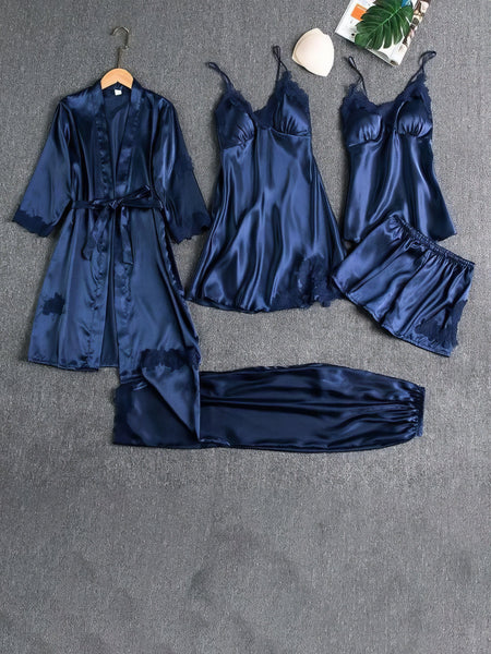 5-Piece Satin Pajama Set with Lace with practical styling and dependable silhouette control.