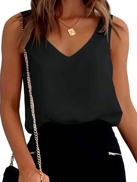Women's Silk Satin V Neck Casual Sleeveless Camisole Tank Top