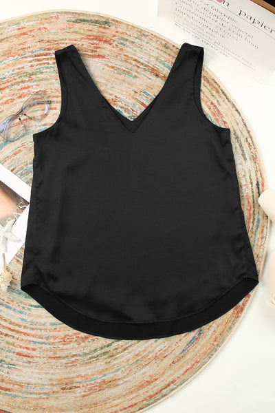 Women's Silk Satin V Neck Casual Sleeveless Camisole Tank Top